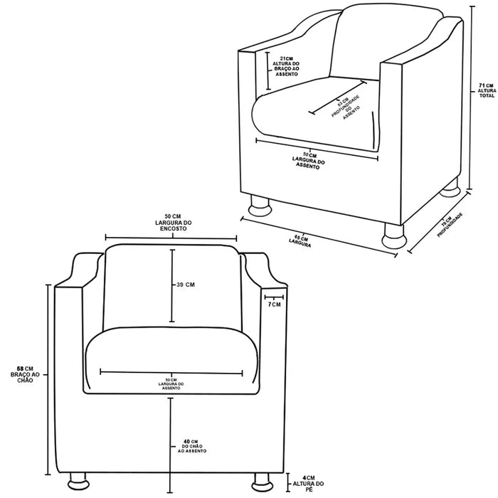 Kit 2 Poltronas Decorativas Bia Luxo em Corino Preto com Pés de Poliestireno