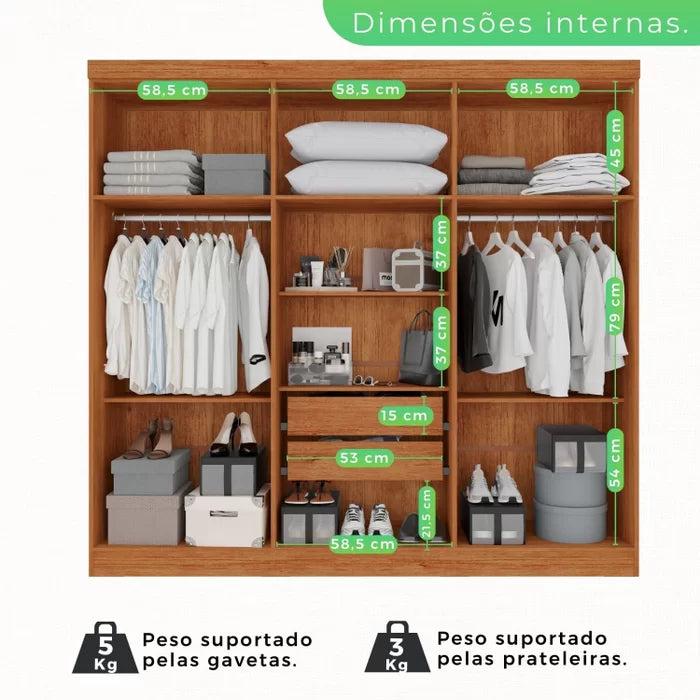 Guarda-Roupa Casal 6 Portas e 2 Gavetas França Cinamomo/Off White