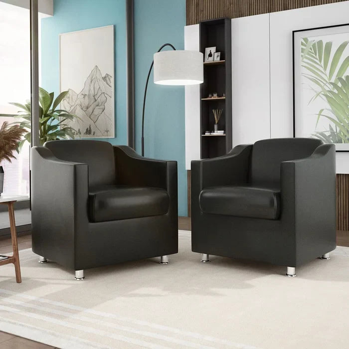 Kit 2 Poltronas Decorativas Bia Luxo em Corino Preto com Pés de Poliestireno