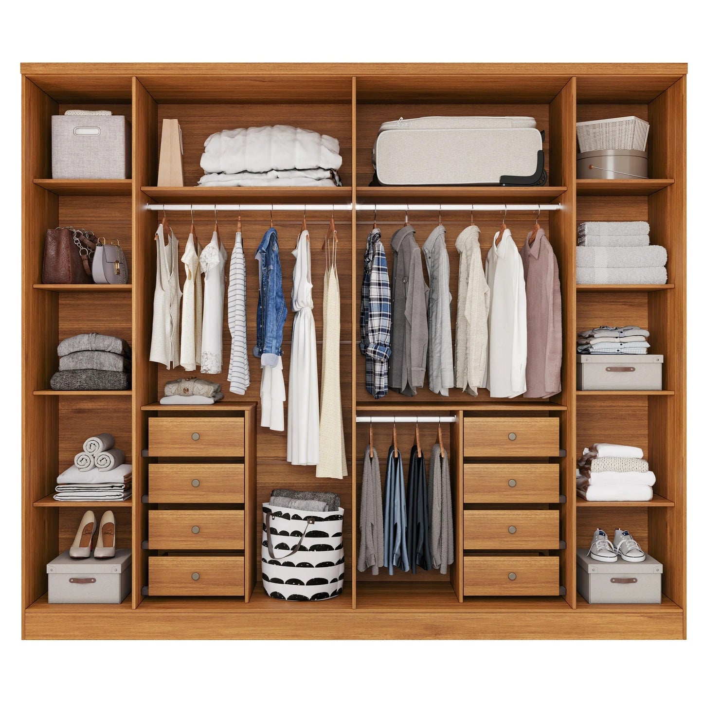 Guarda-Roupa Casal 6 Portas 8 Gavetas 270cm Portugal Cinamomo/Off White