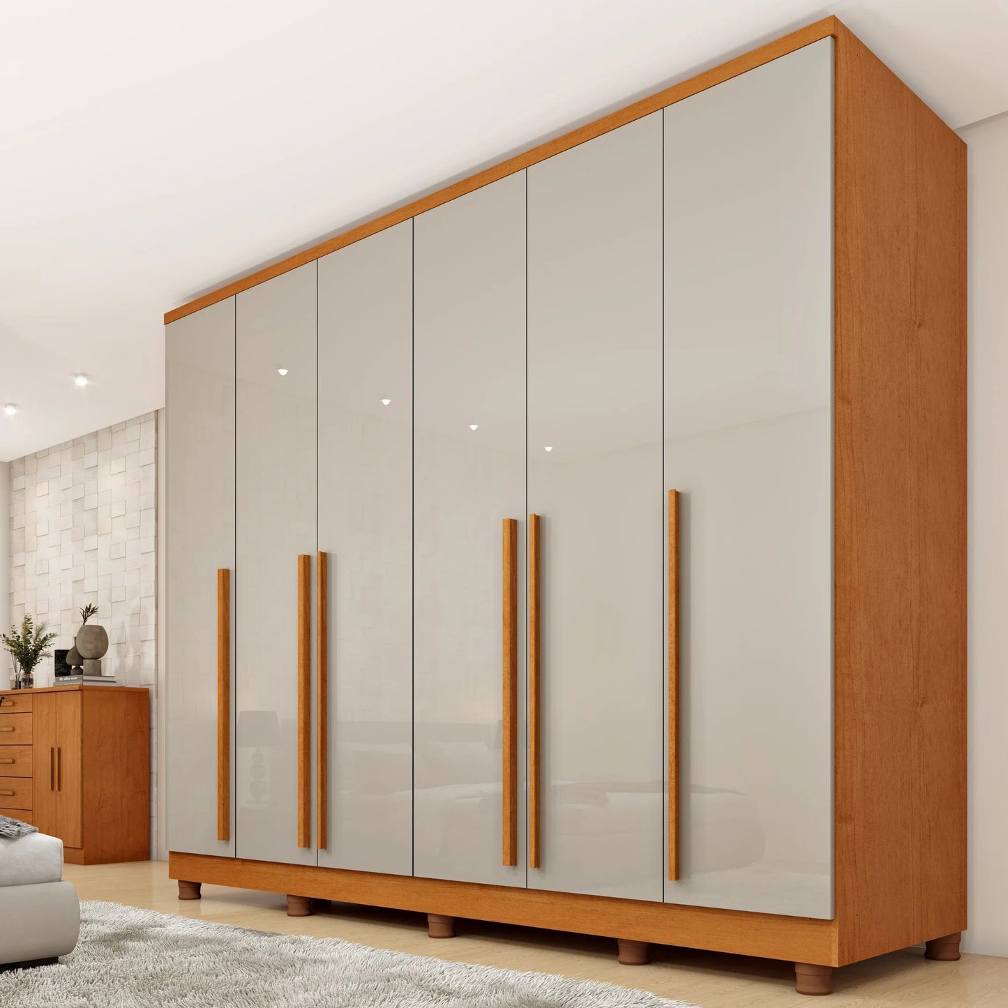 Guarda-Roupa Casal 6 Portas 8 Gavetas 270cm Portugal Cinamomo/Off White