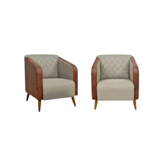 Kit 2 Poltronas Decorativas Silmara Luxo em Suede e Corino com Pés Palito – Marrom e Bege