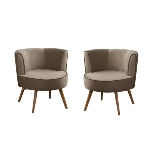 Kit 2 Poltronas Decorativas Isa em Suede Cappuccino com Pés em Madeira